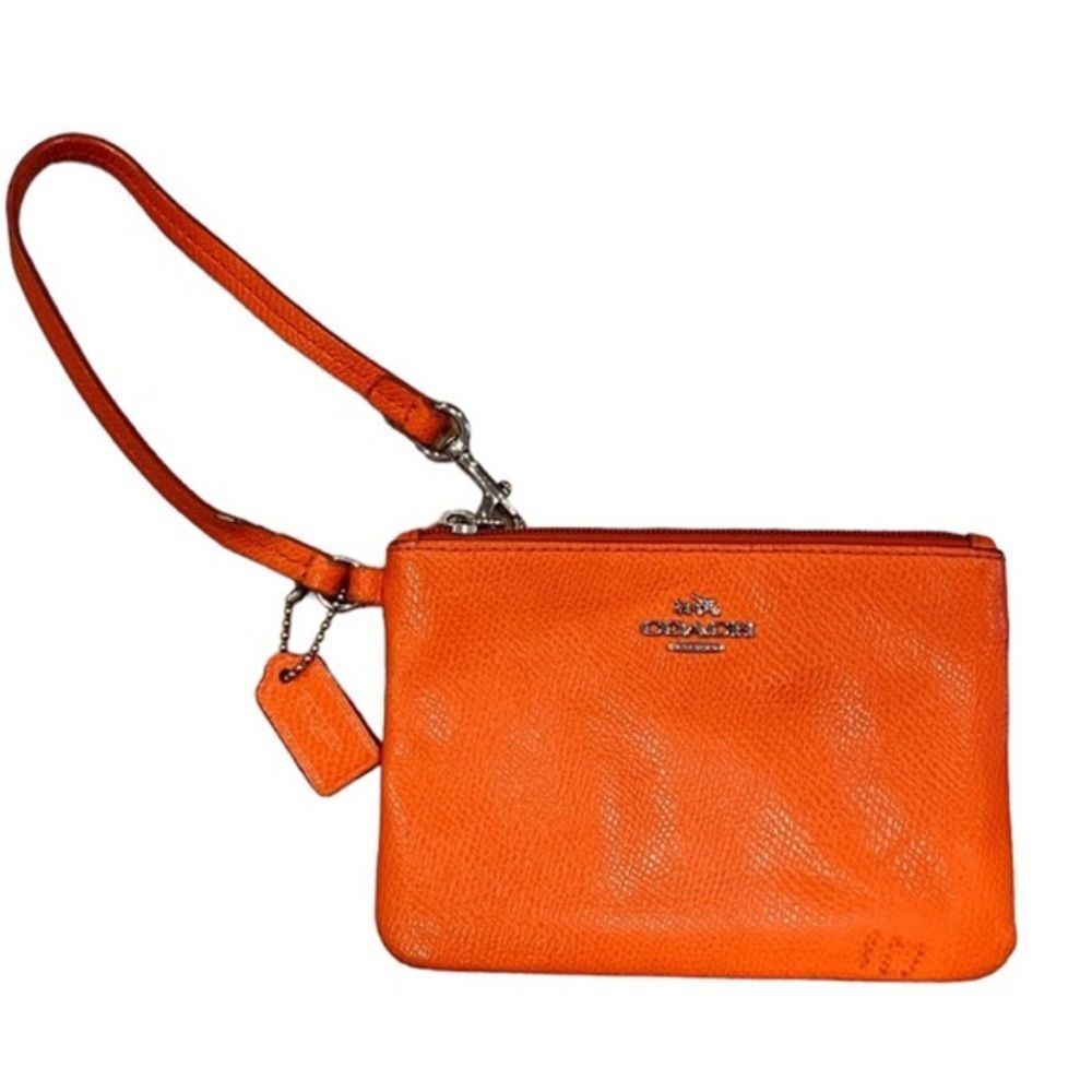 Coach Orange Pebbled Leather Wristlet